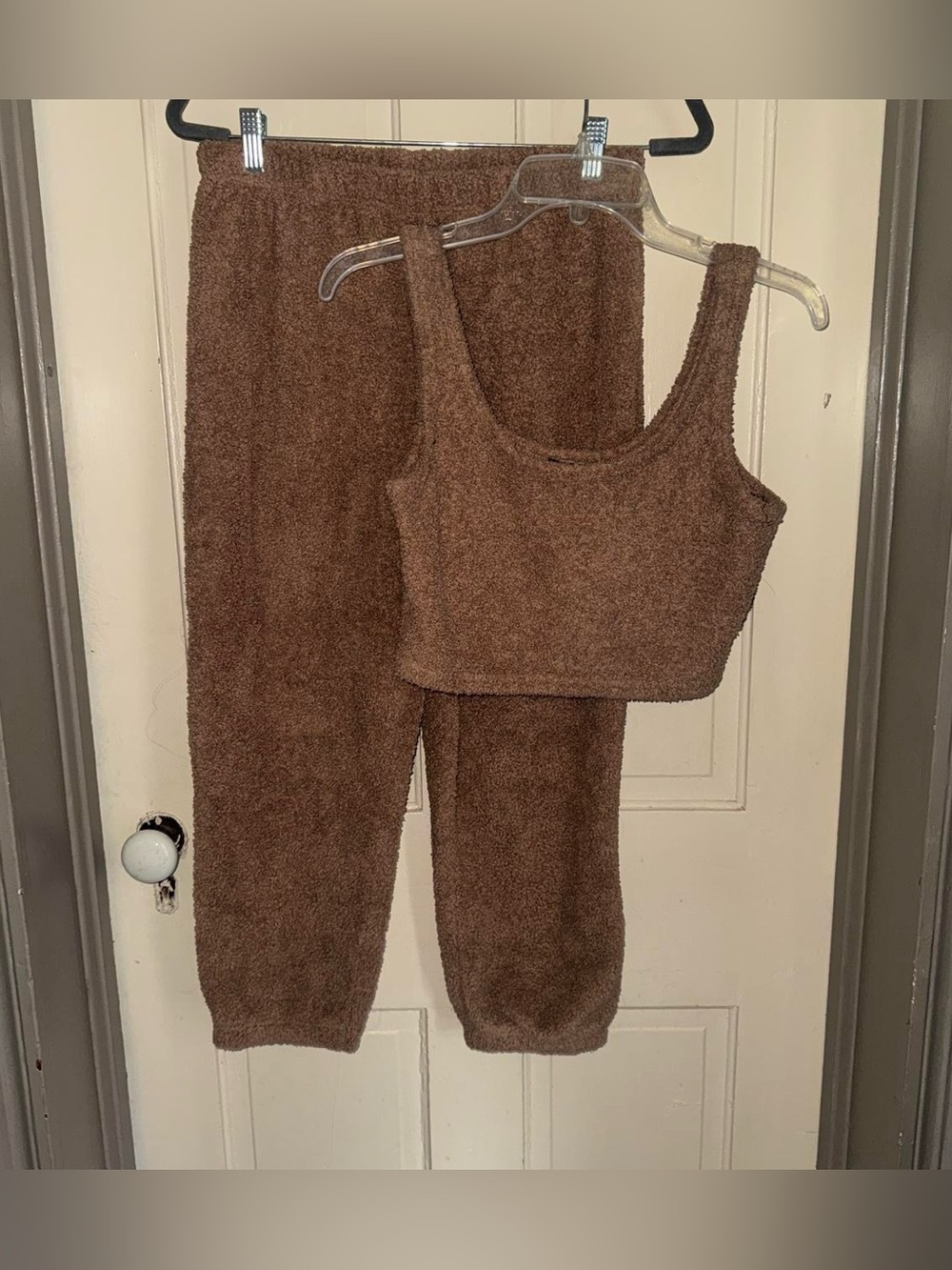 Cozy Brown Fleece Tank & Jogger Pajama Set - Women
